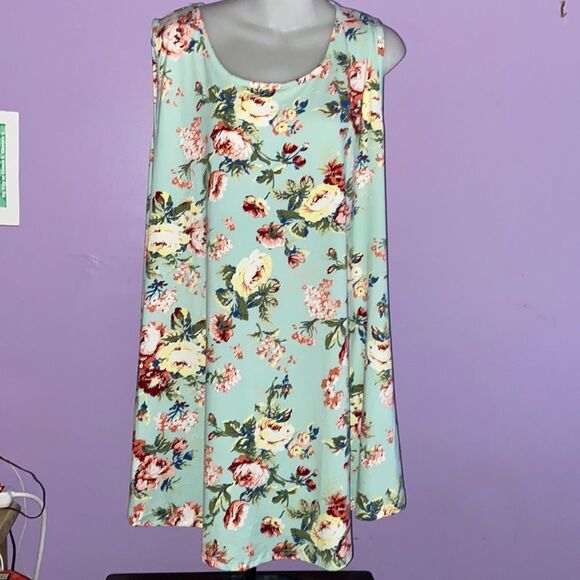 Jolielovin Women’s Pale Green Floral Sleeveless Dress Size 2X Plus - Picture 1 of 4